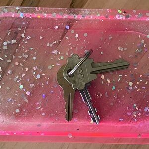One-of-a-kind Pink, Oval, Silver Glitter Resin Jewelry plate